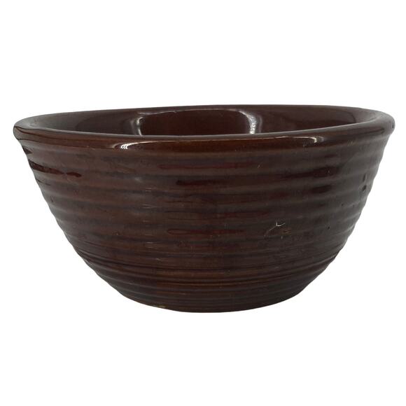 Vintage Monmouth Western Stoneware Bowl Glaze Soup Brown Ribbed 5" Maple Leaf - Picture 1 of 5